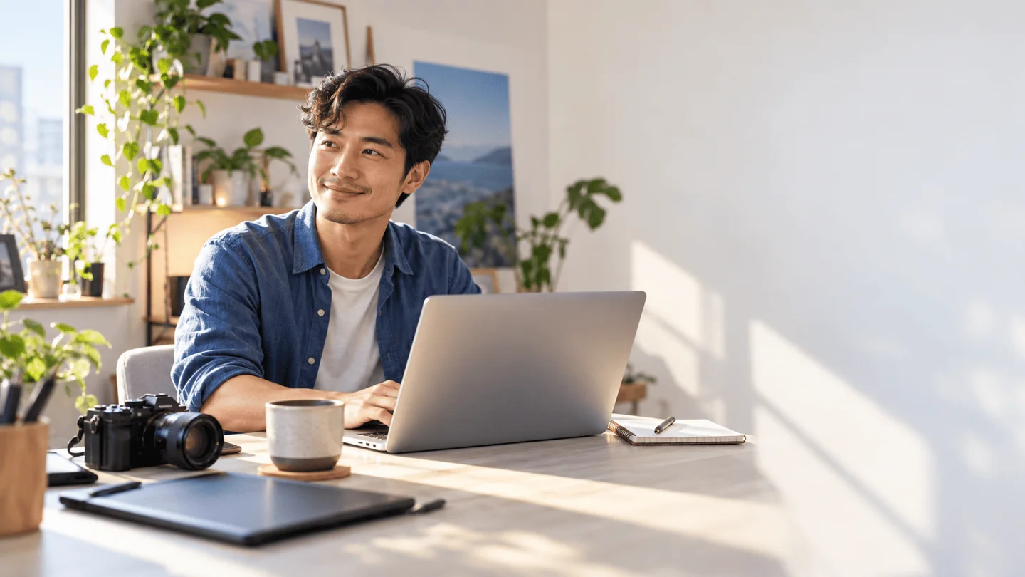 Người làm tự do bên máy tính và máy ảnh