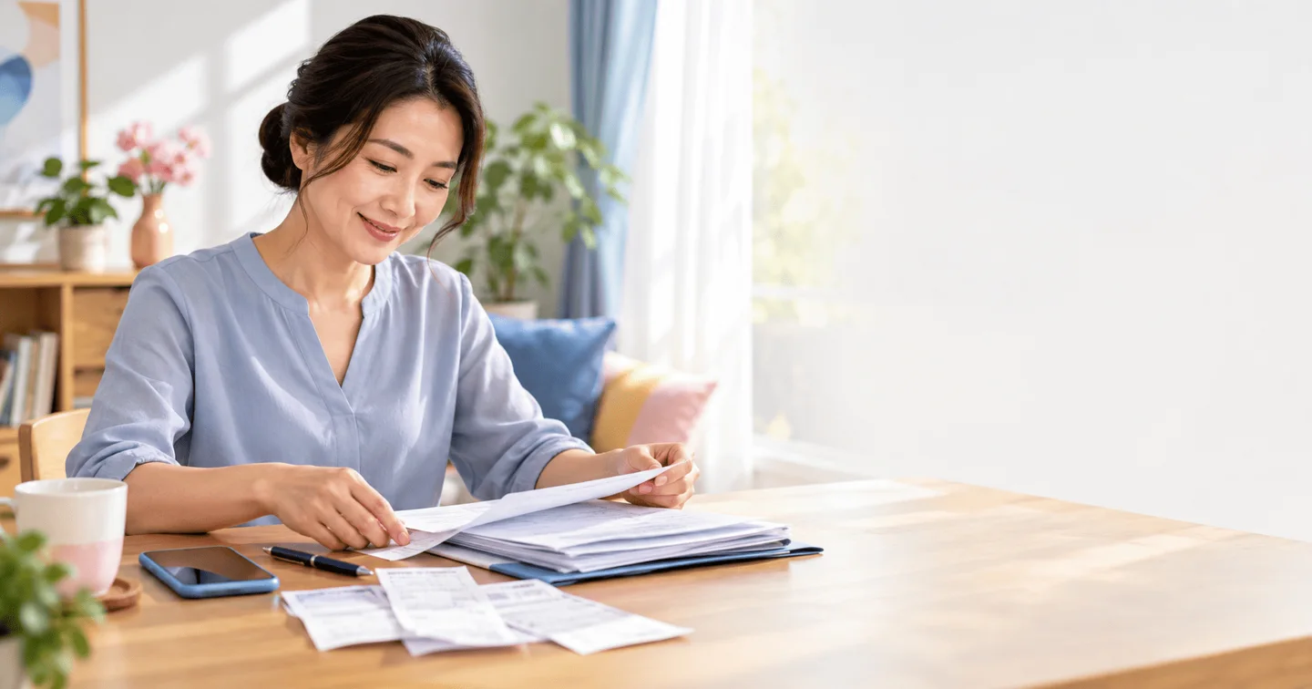 Người phụ nữ sắp xếp giấy tờ và chứng từ