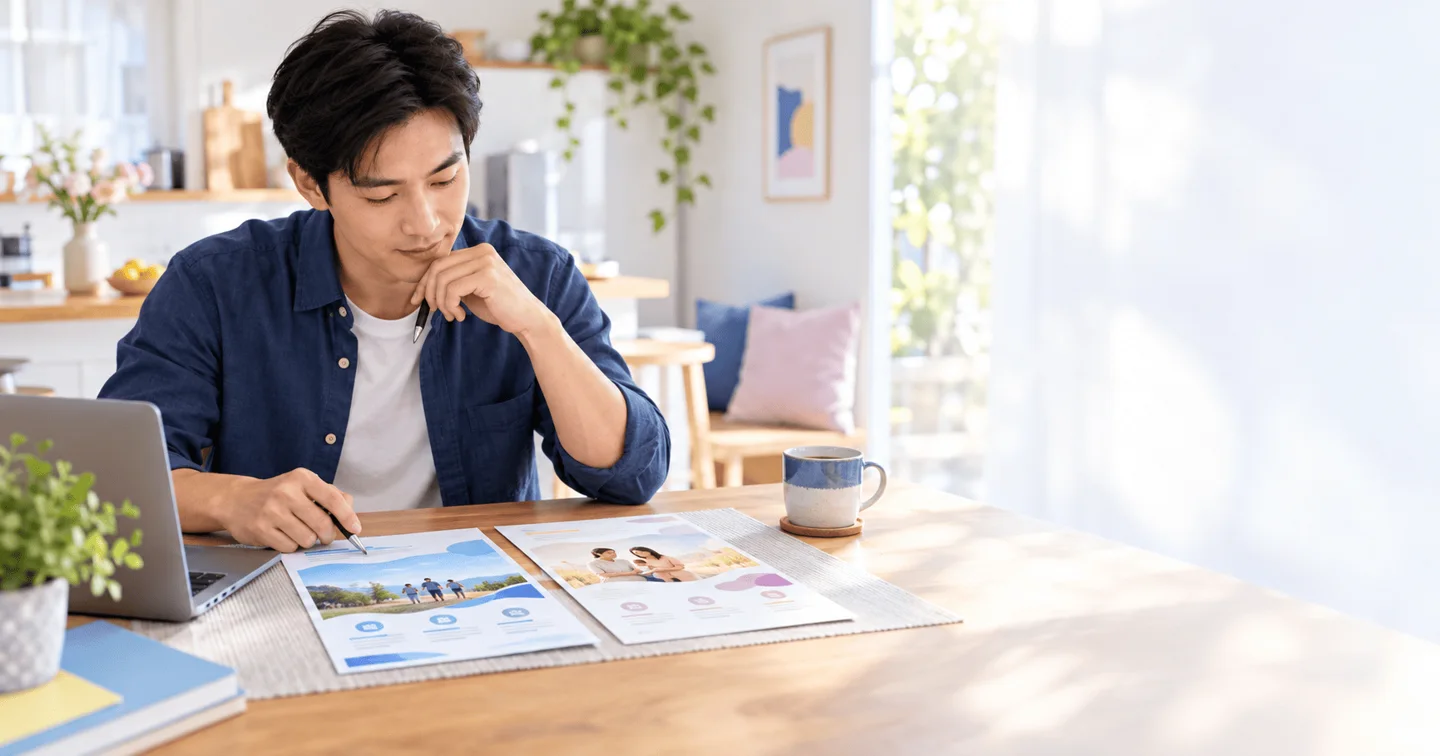 Người đàn ông đối chiếu tài liệu trên bàn