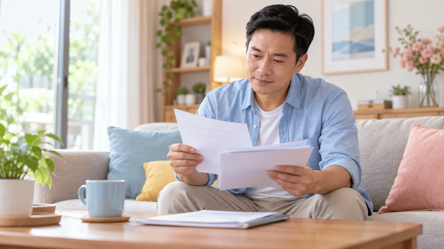 Người đàn ông xem lại giấy tờ tại nhà
